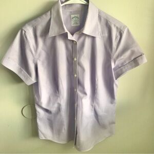 Brooks Brothers Fitted  Non-Iron Button Down Cuffed Sleeve purpl/wht Pinstripe 8